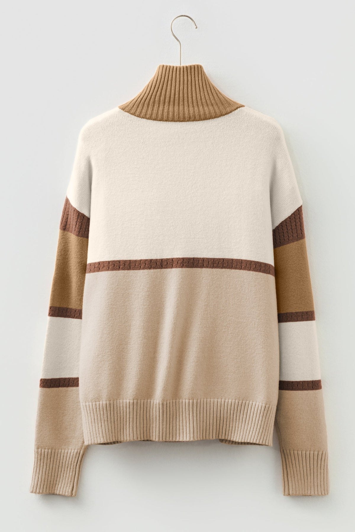 Colorblock Stripe Quarter Zip Collared Sweater