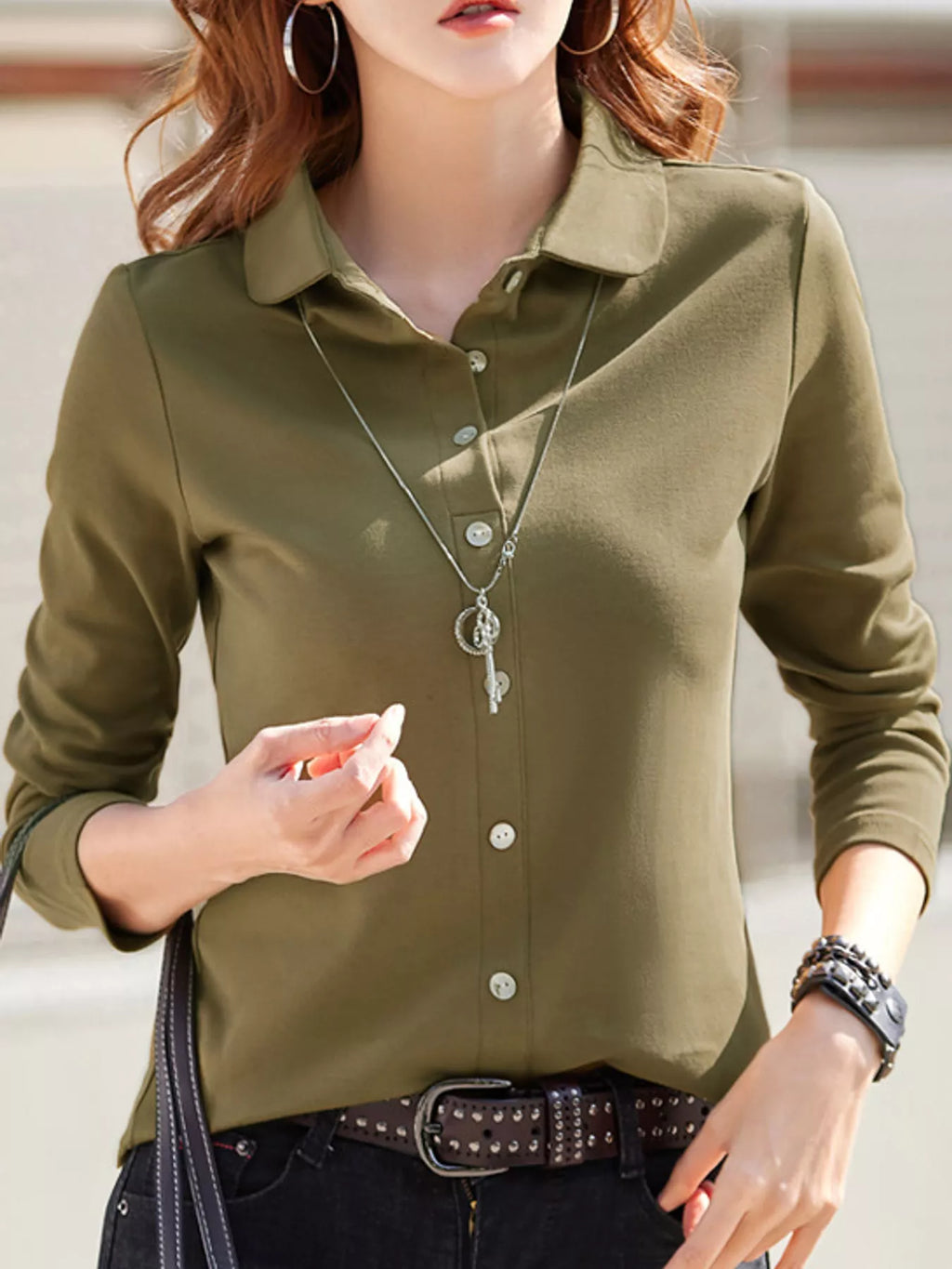 Full Size Button-Down Long Sleeve Shirt Plus Size