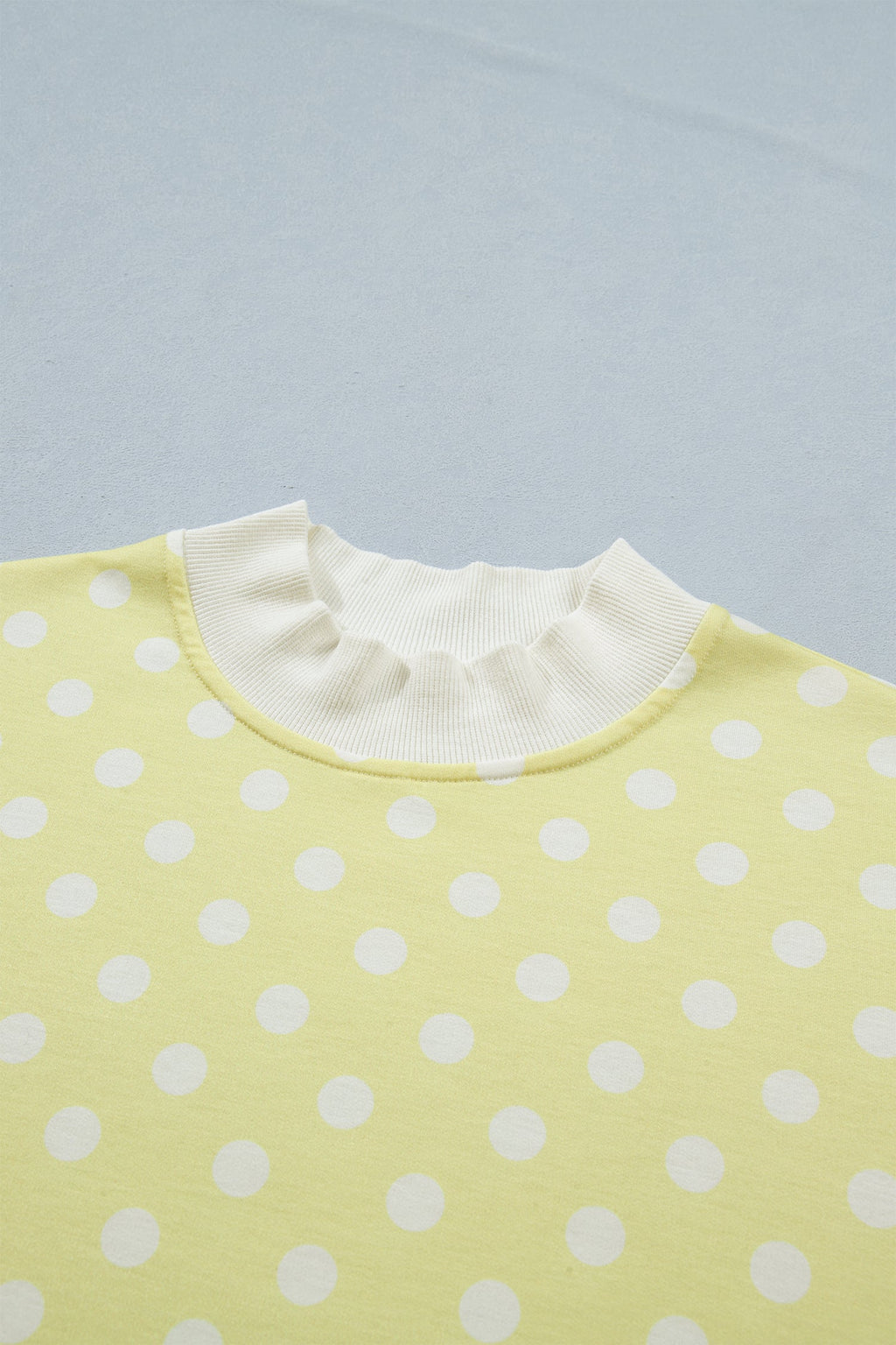 Yellow Polka Dot Print Color Block Trim Mock Neck Short Set