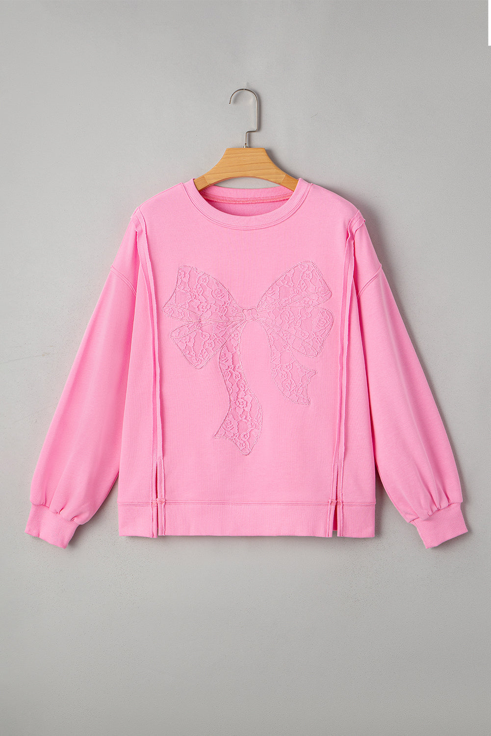 Bow Tie Lace Embroidered Reverse Seam Sweatshirt
