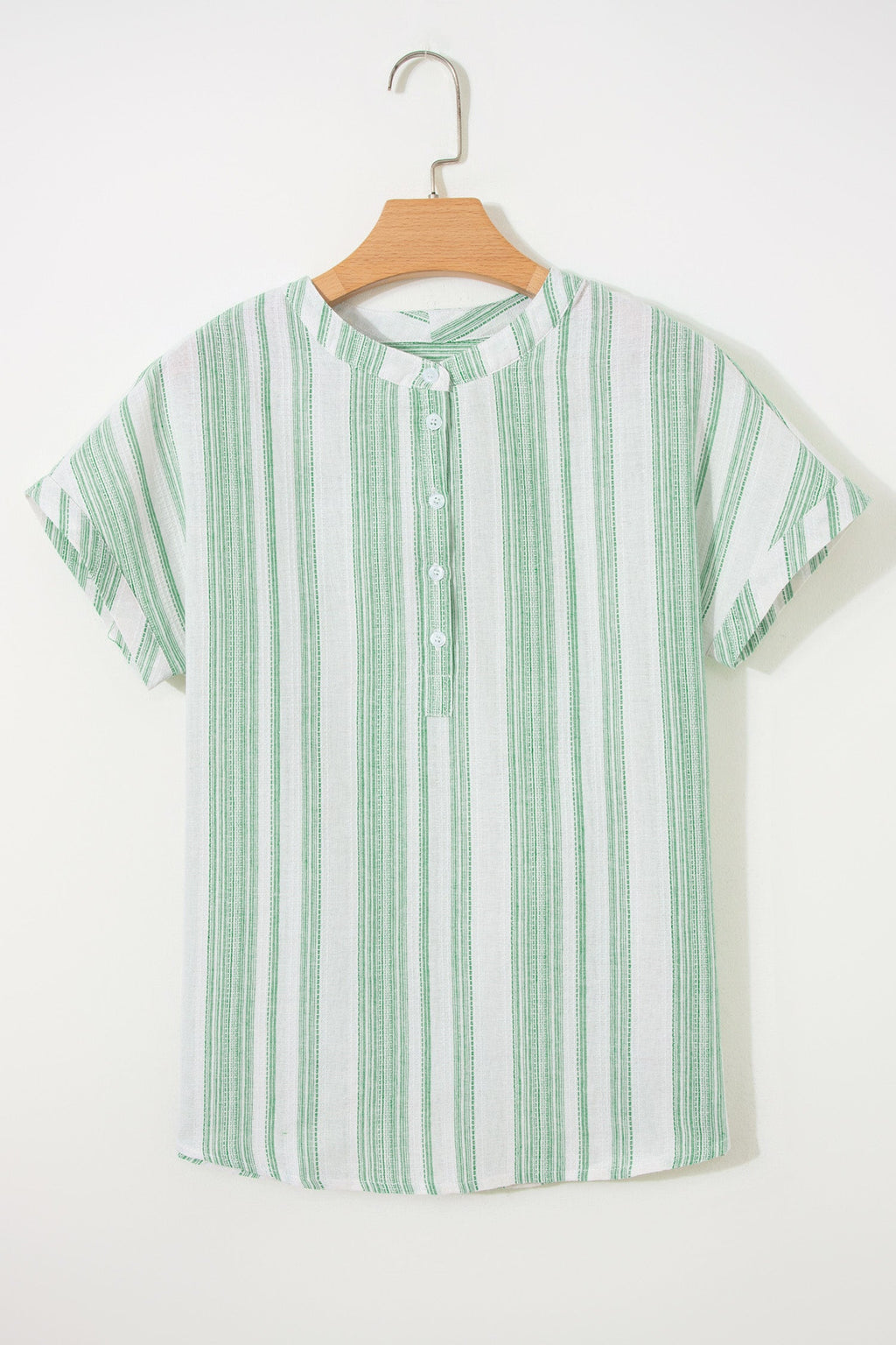 Green Breathable Gauze Half Button Short Sleeve Casual Blouse