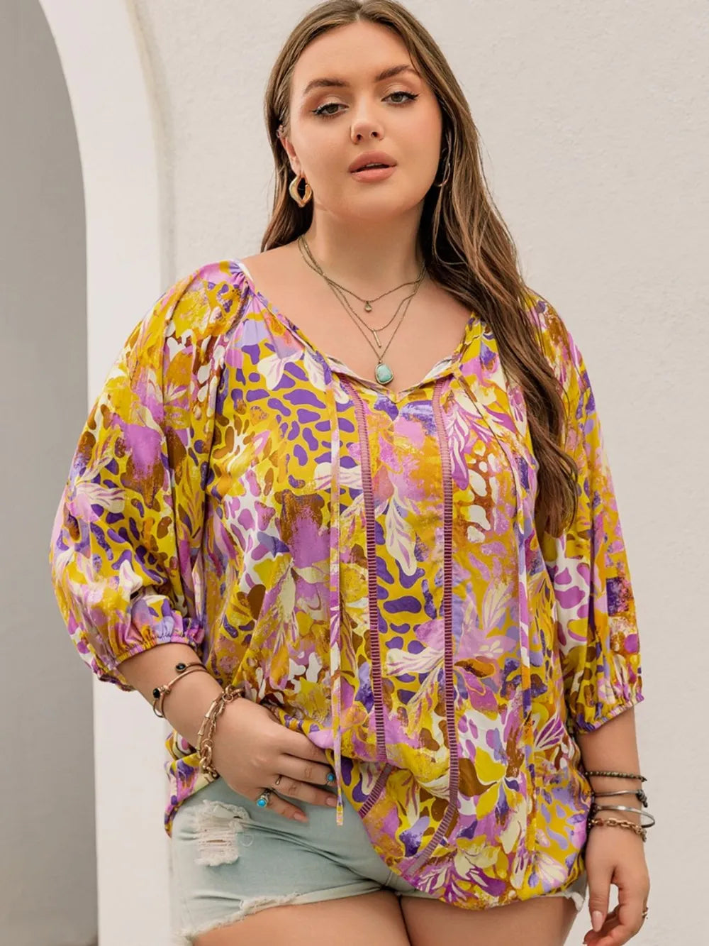 Printed Tie Neck Blouse