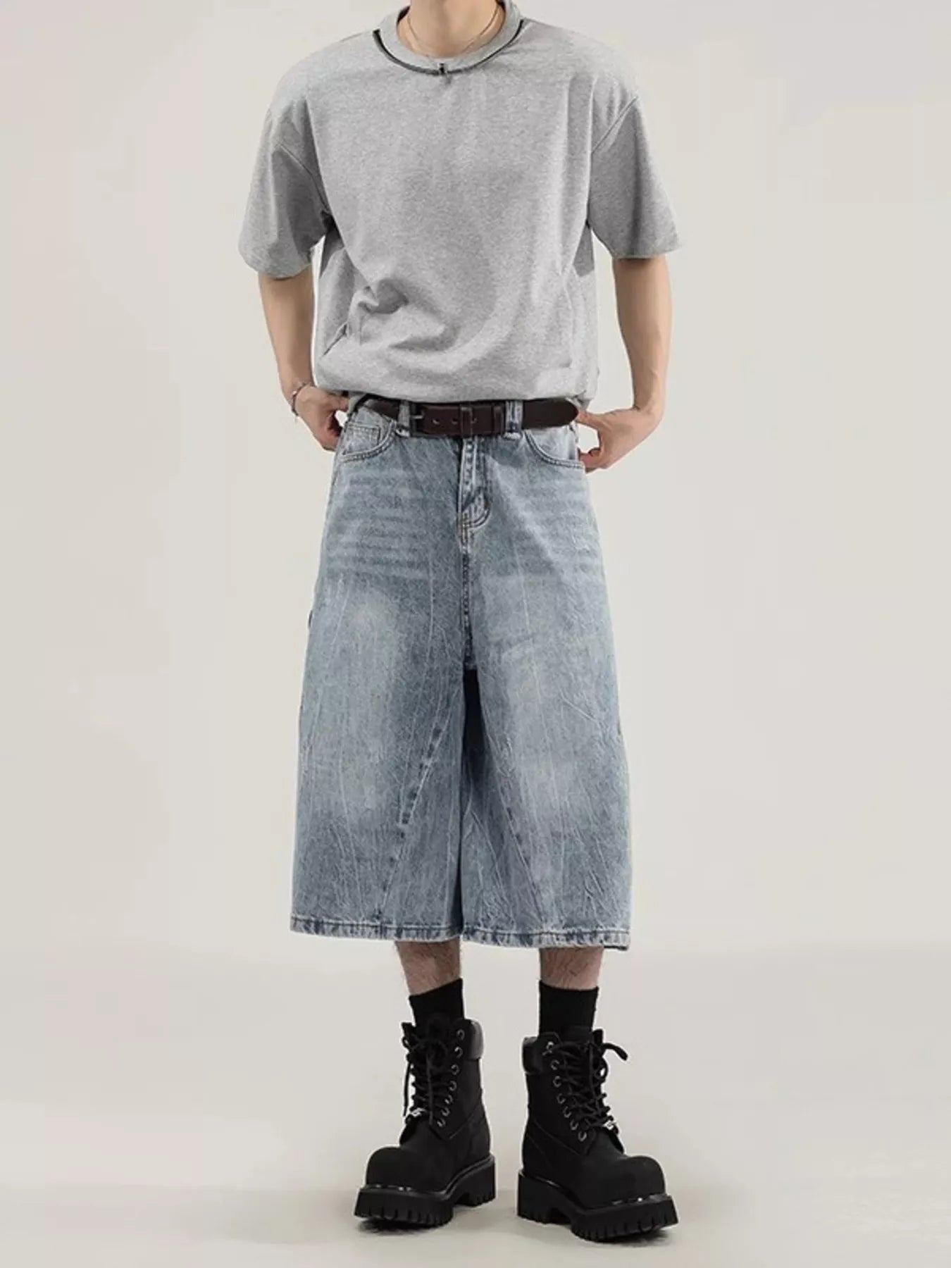 Men's Plus Size Wide Leg Capri Jeans