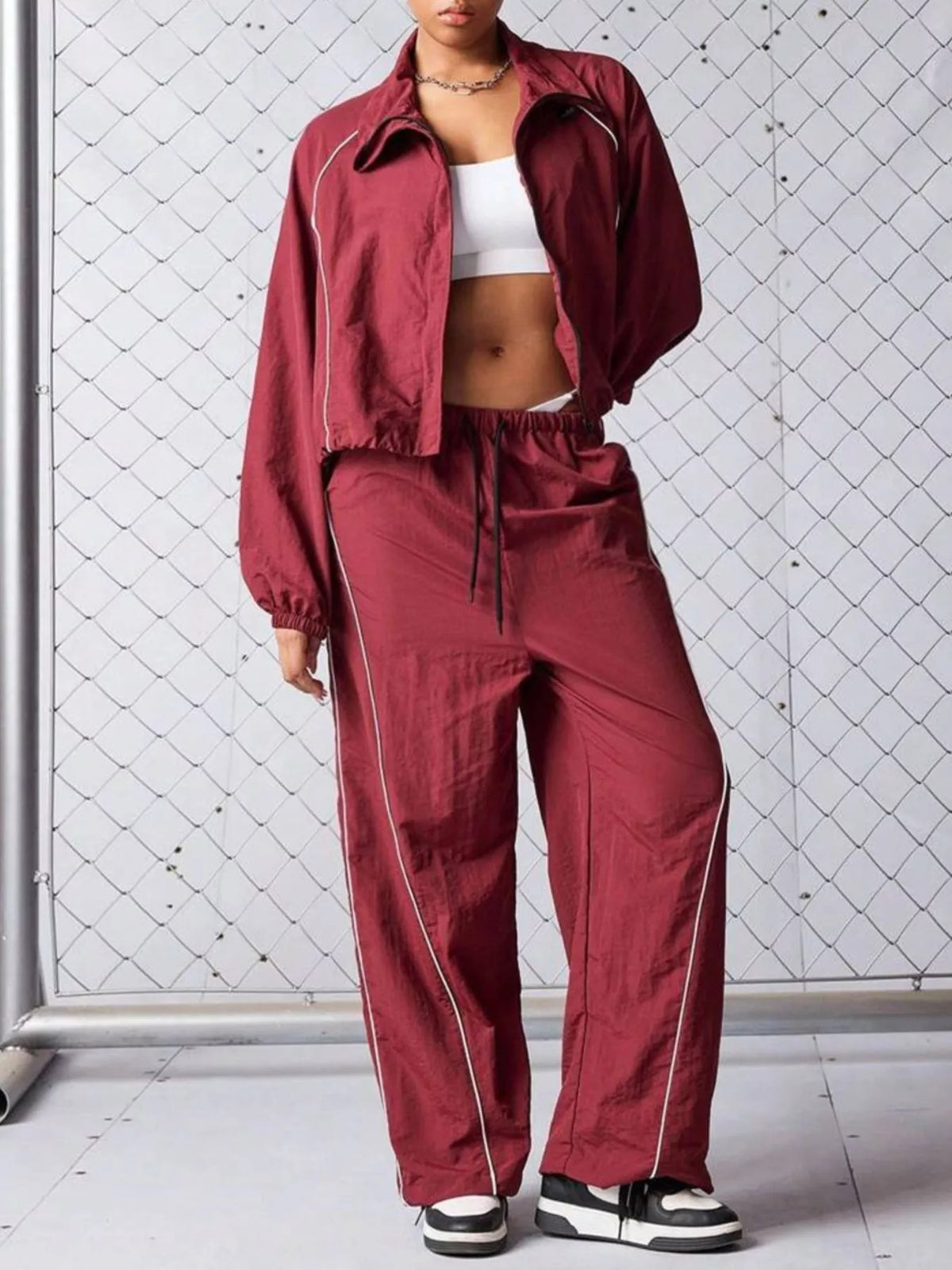 Crop Jacket and Wide-Leg Pants Set