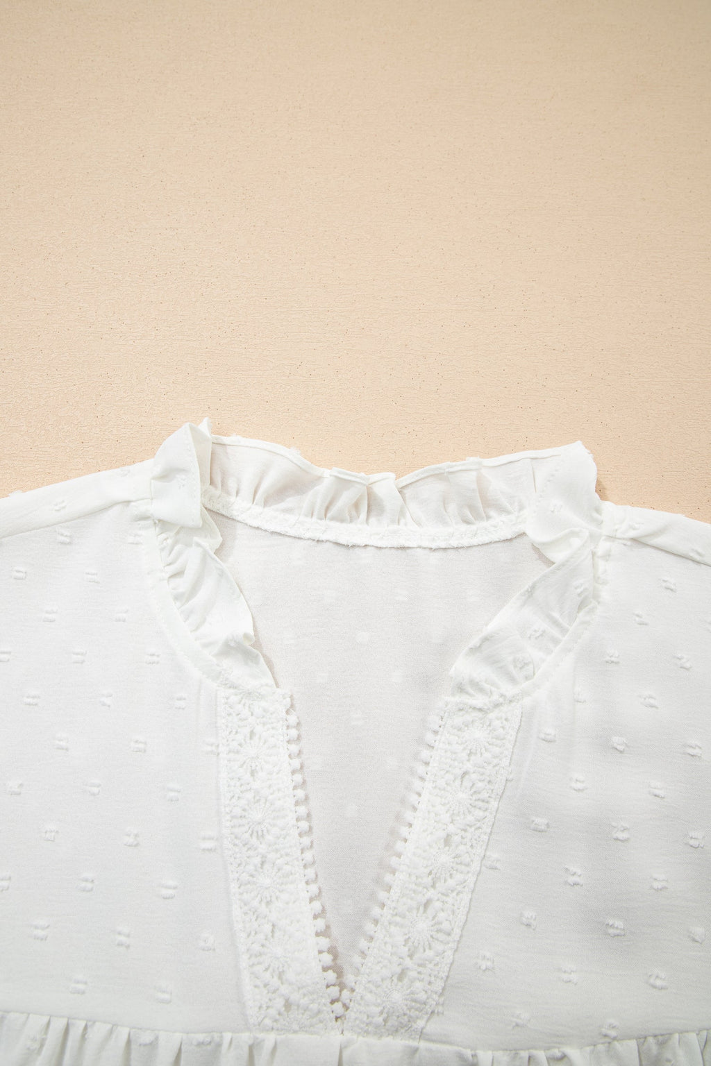 White Plus Size Swiss Dot Ruffle Lace Trim V Neck Tank Top