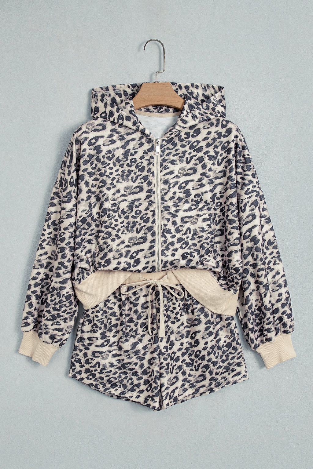 Multicolour Leopard Zip-Up Hooded Drawstring Pant Set