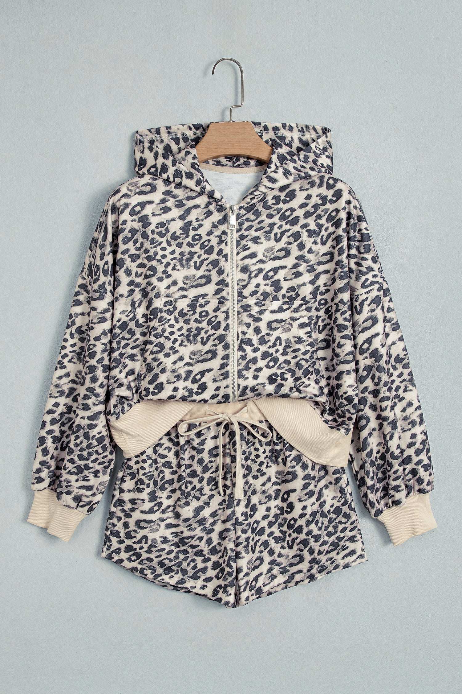 Multicolour Leopard Zip-Up Hooded Drawstring Pant Set