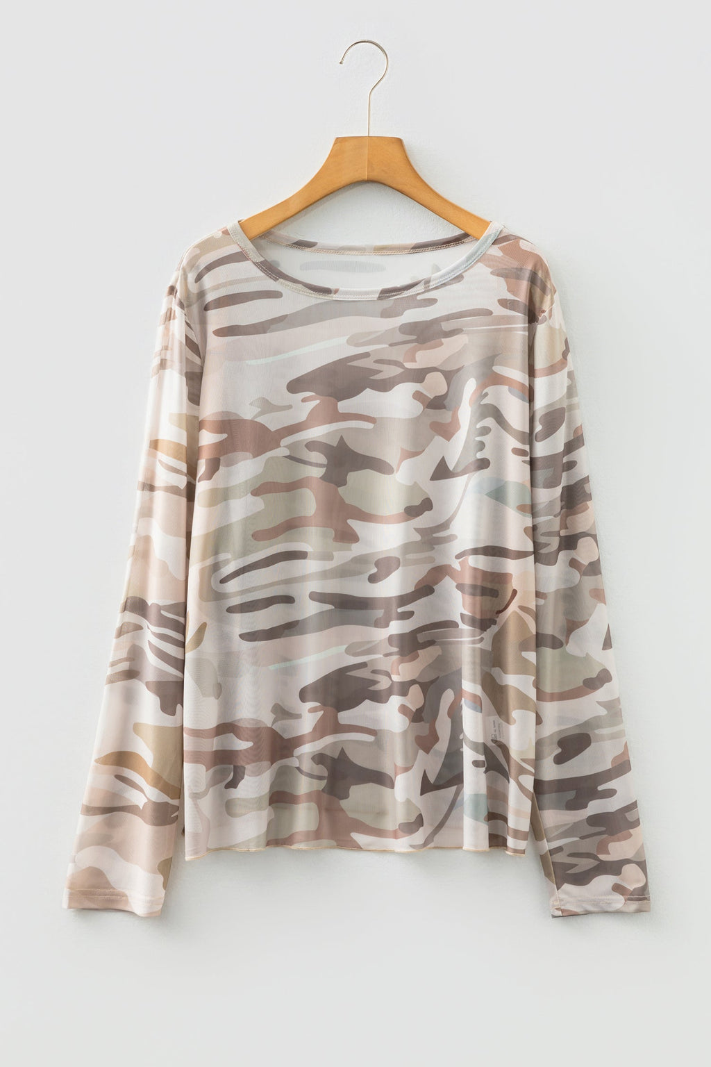 Plus Size Western Camo Mesh Long Sleeve Top