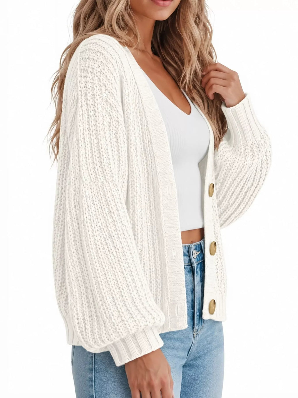 Full Size Chunky Knit Button-Down Cardigan Plus Size