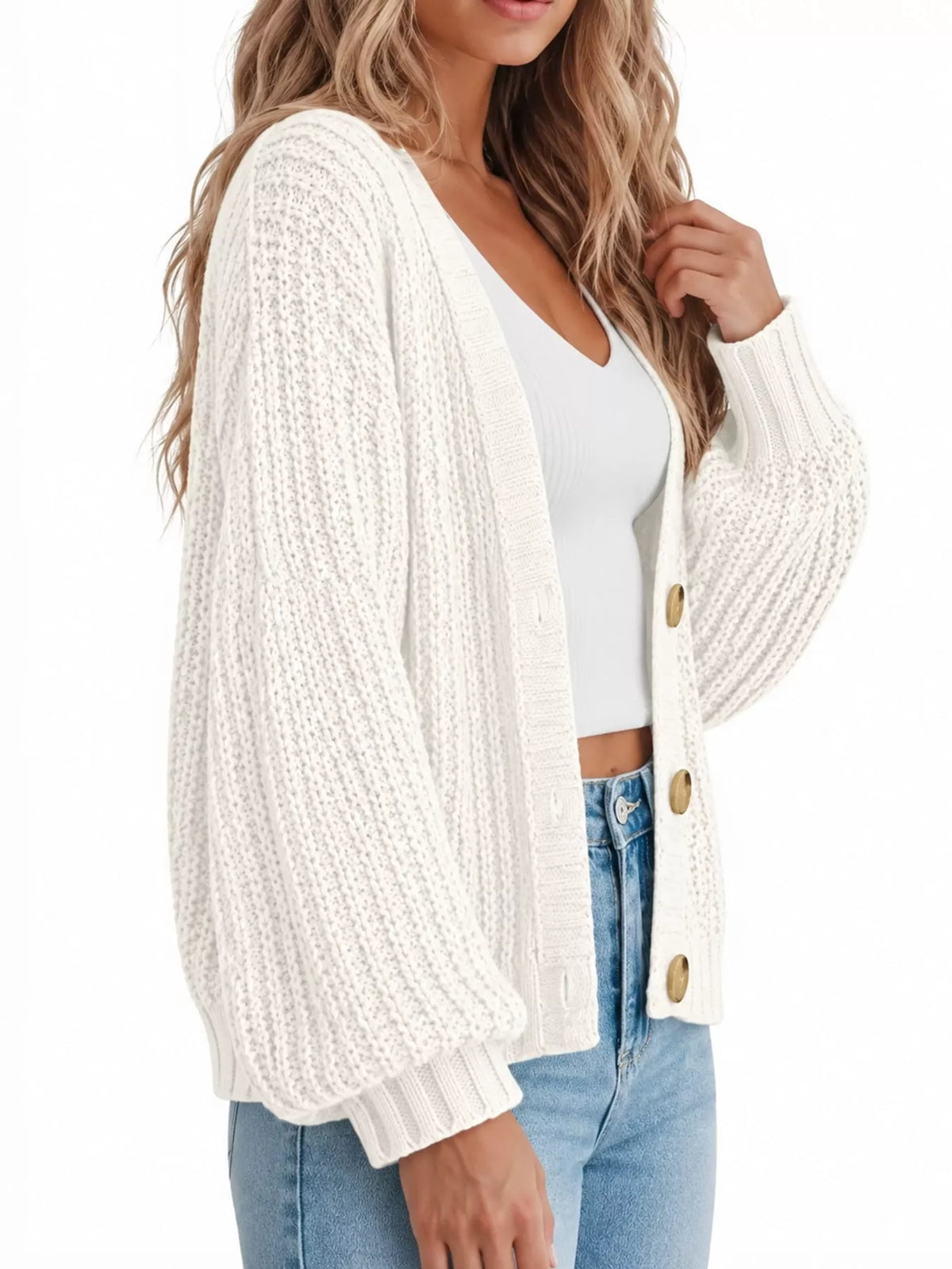 Full Size Chunky Knit Button-Down Cardigan Plus Size