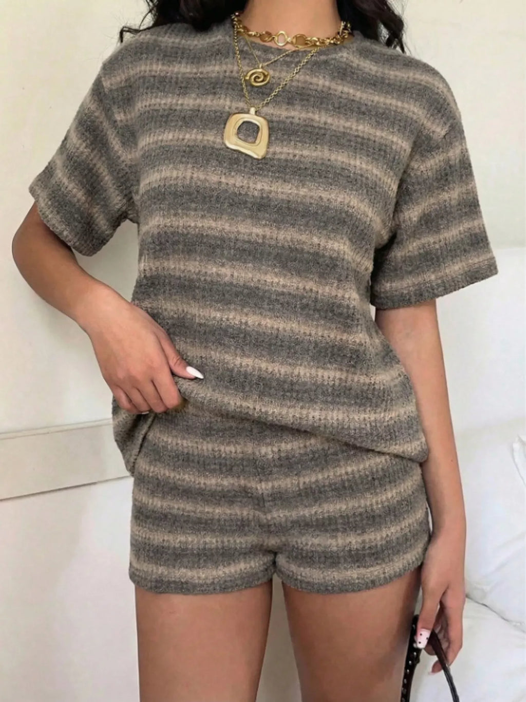 Striped Short Sleeve Top and Shorts Set