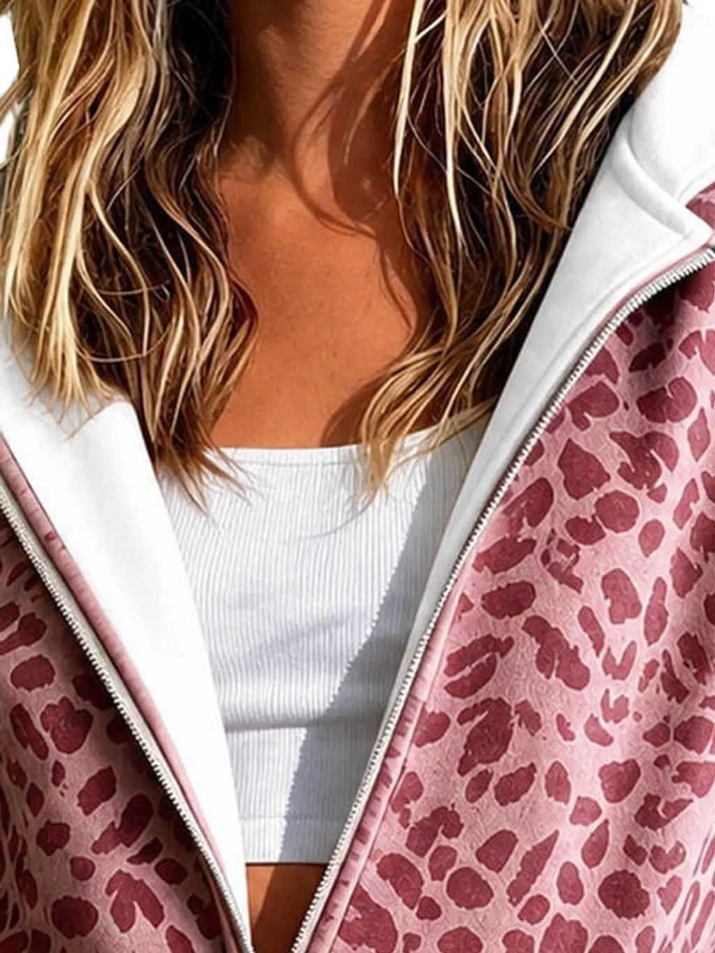 Full Size Leopard Zip Up Hoodie Plus Size