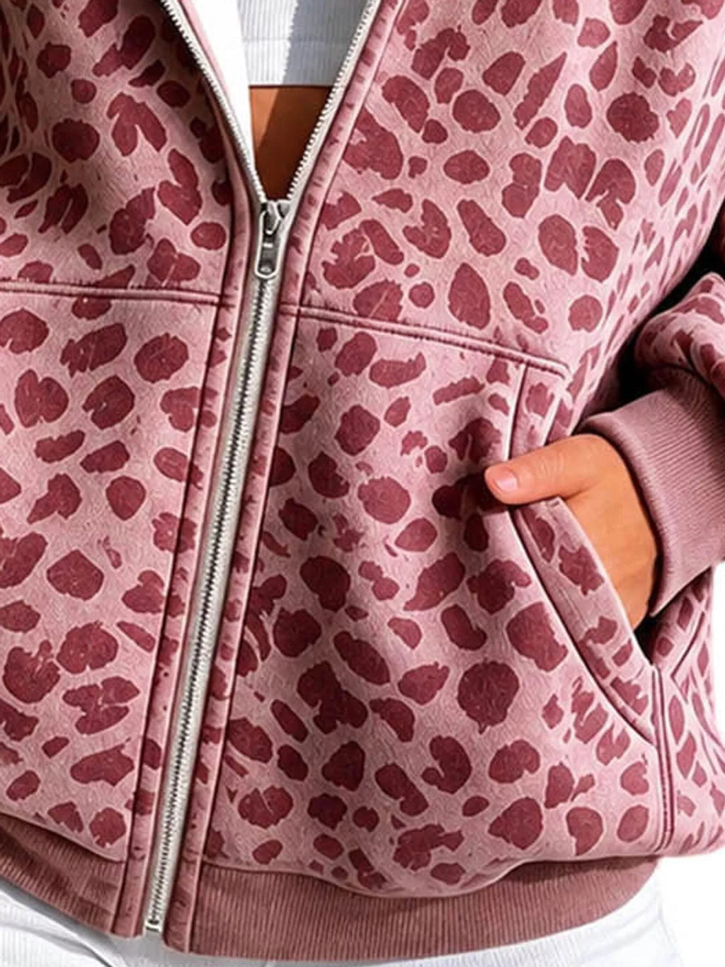 Full Size Leopard Zip Up Hoodie Plus Size