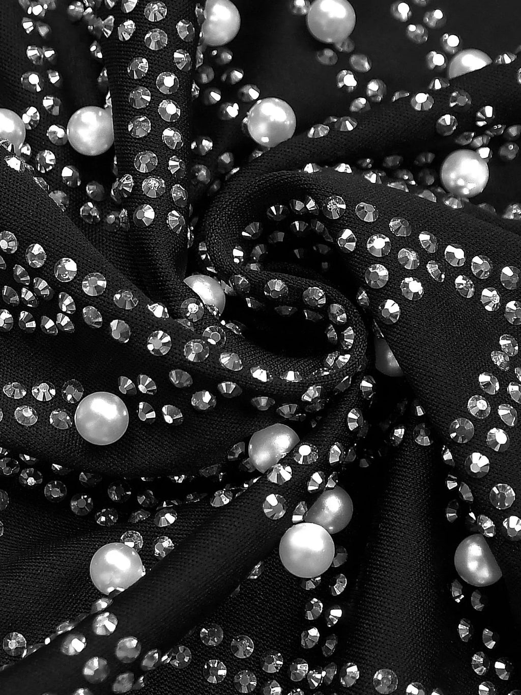 Rhinestone Pearl Detail One-Shoulder Mermaid Maxi Dress