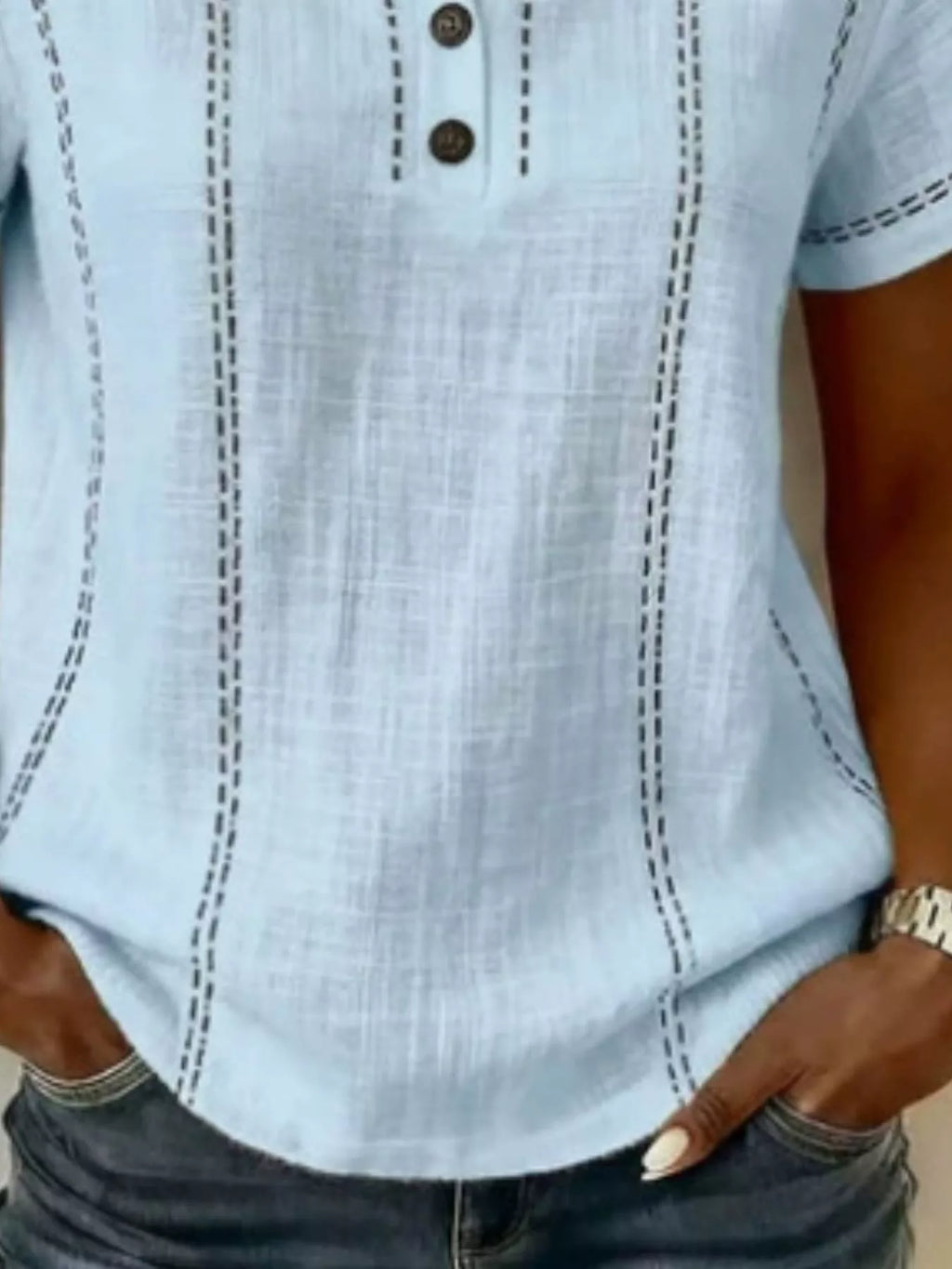 Full Size Button Detail Short Sleeve Blouse Plus Size