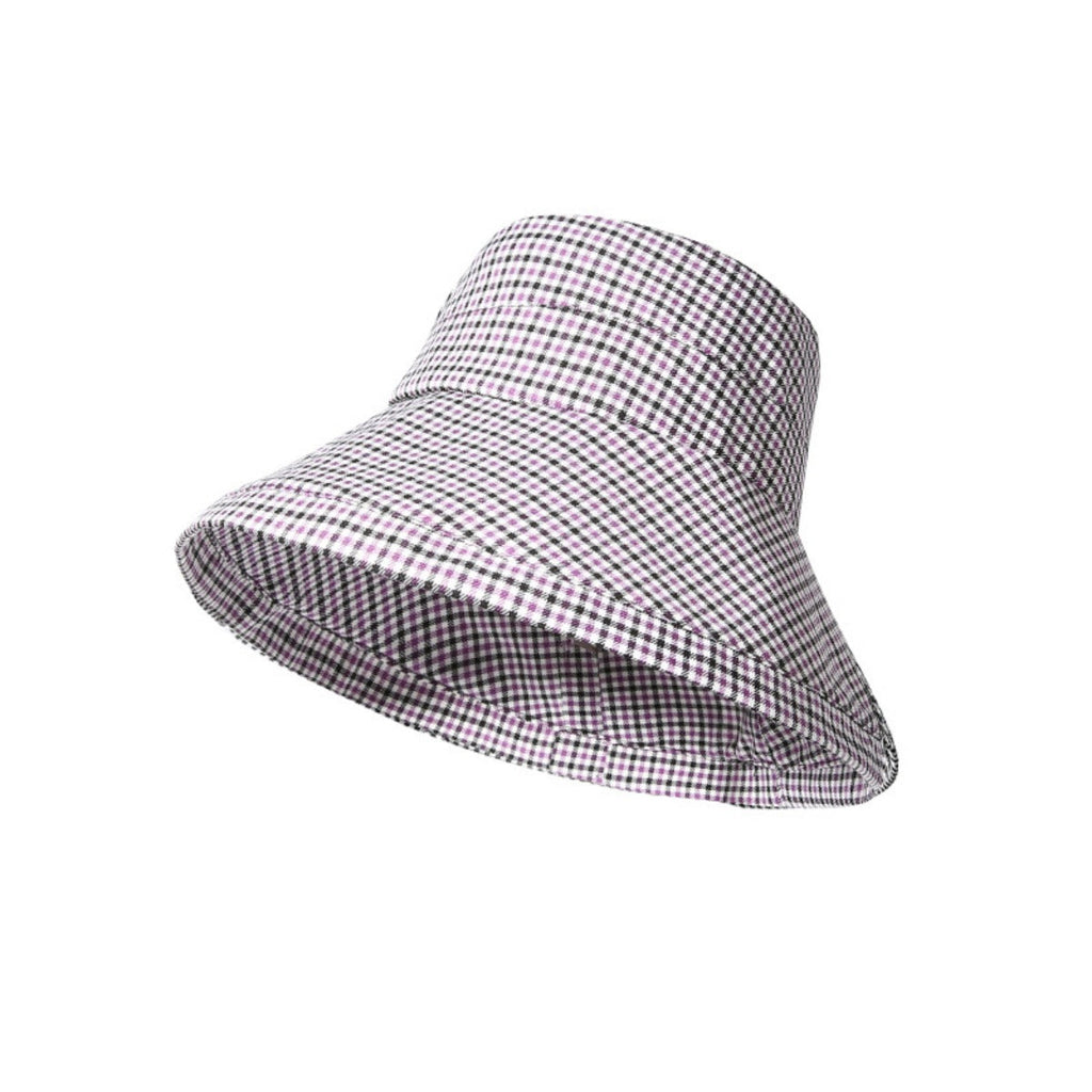 Gingham Pattern Wide Brim Bucket Hat