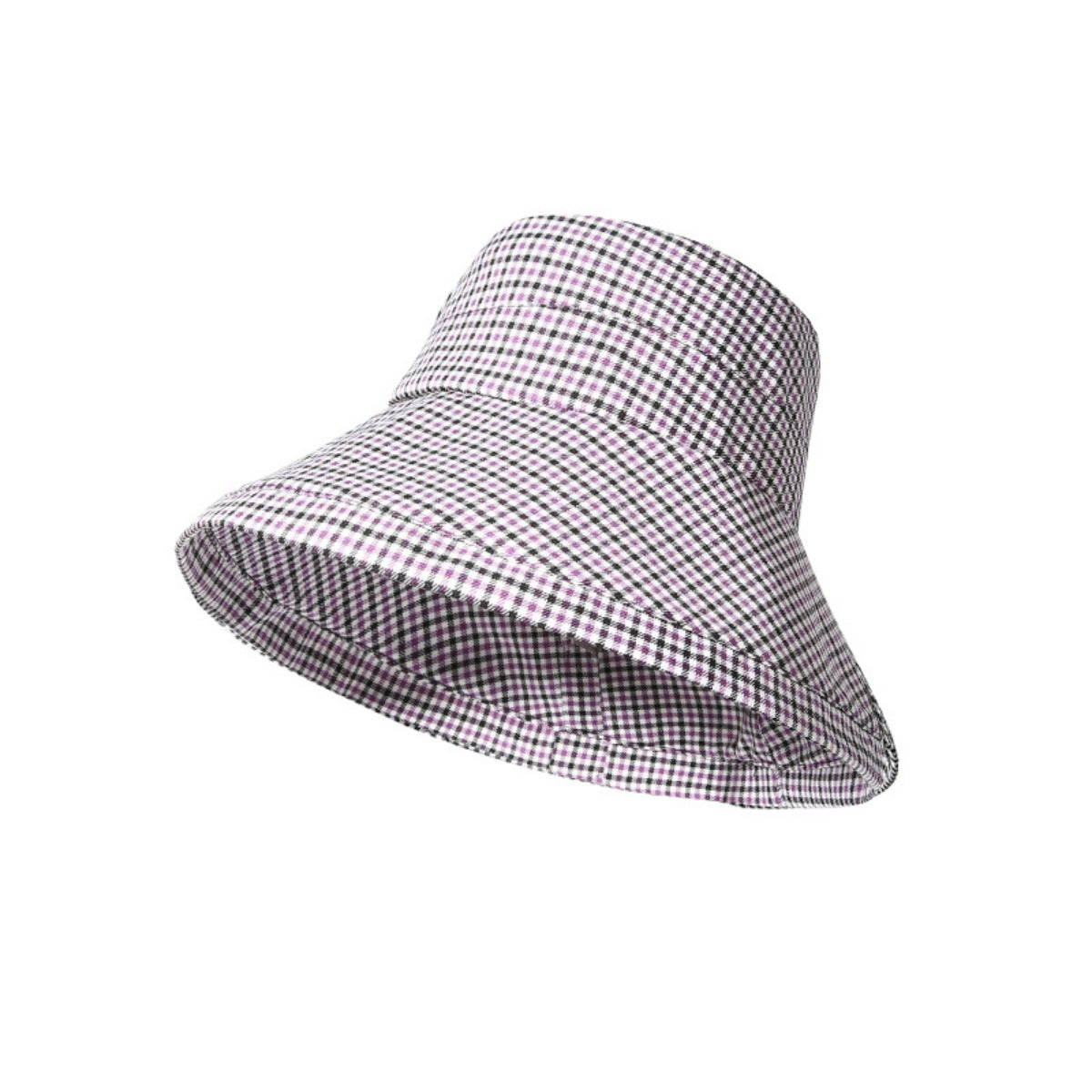 Gingham Pattern Wide Brim Bucket Hat