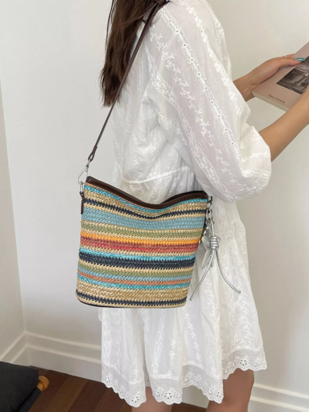 Striped Woven Crossbody Bag