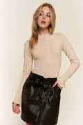 Half-Button Long Sleeve Bodysuit with Round Neck