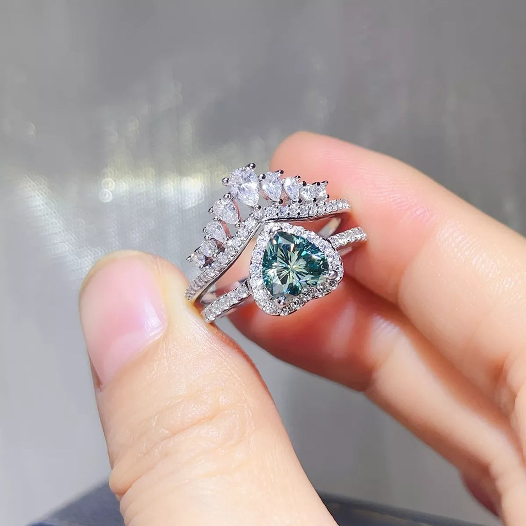 2 Carat Heart-Shaped Crown Ring Set