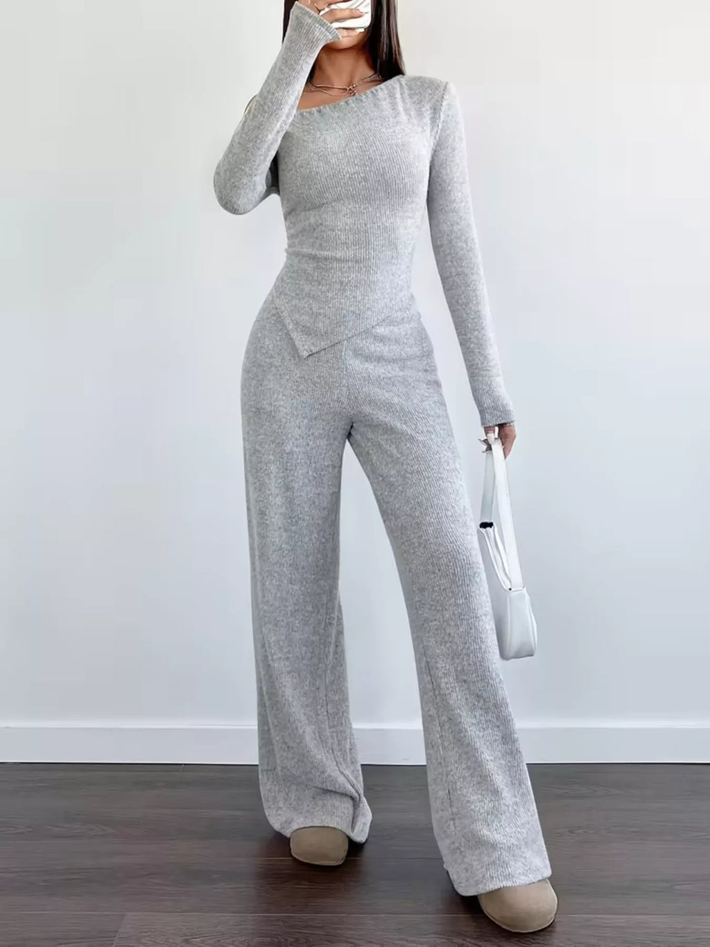 Chic One-Shoulder Asymmetrical Top and Wide-Leg Pants Set