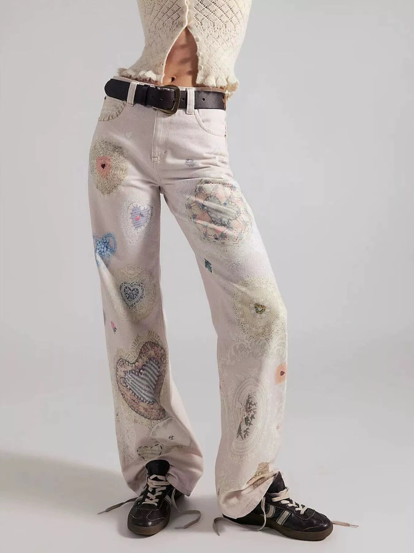 Printed Wide Leg Jeans
