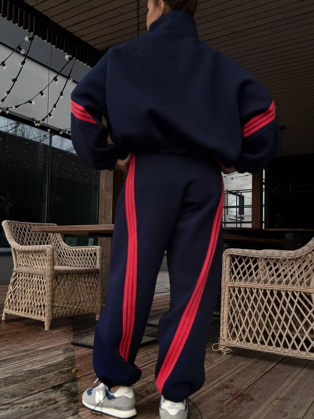 Contrast Striped Zip Up Top and Pants Set