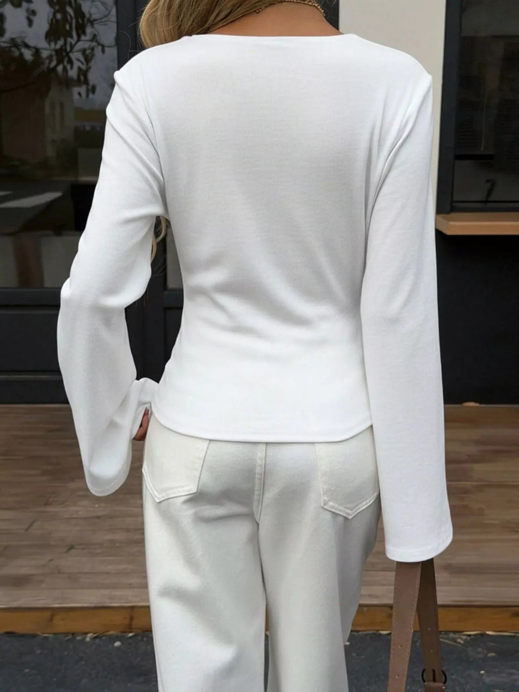 Elegant V-Neck Wrap Asymmetrical Blouse with Flared Sleeves