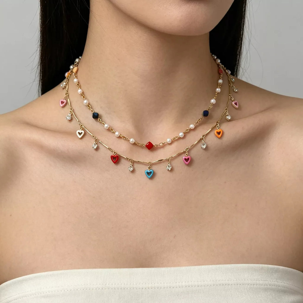 2 Piece Heart Charm Necklace