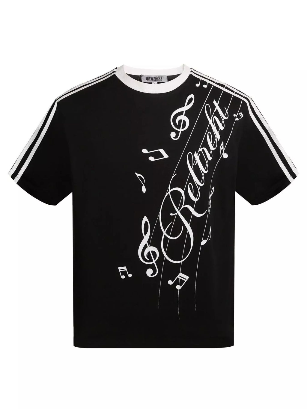 Men's Contrast Striped Music Print T-Shirt