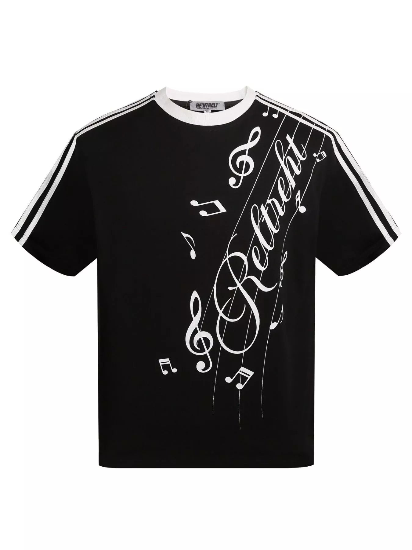 Men's Contrast Striped Music Print T-Shirt