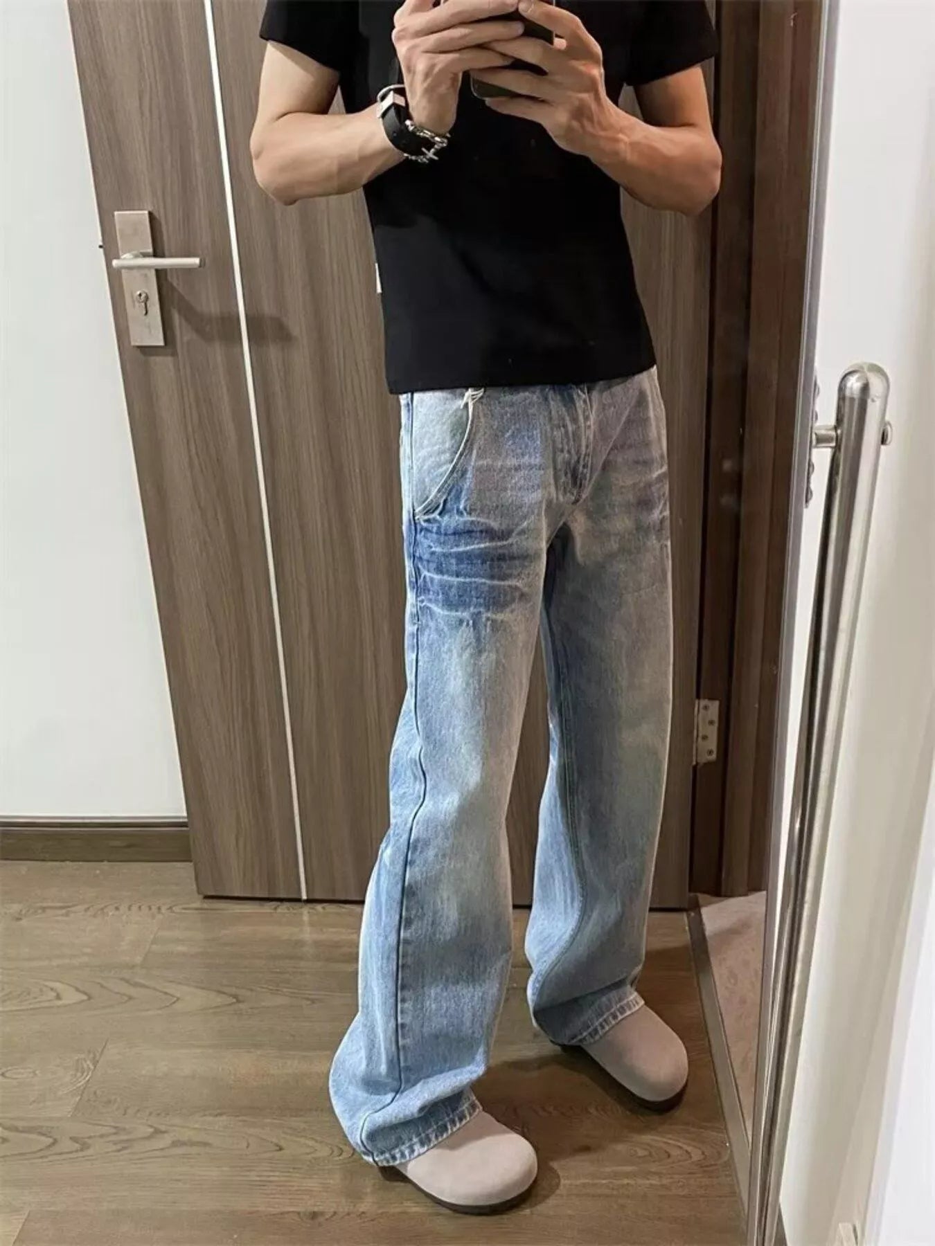 Men's Full Size Vintage Wash Wide Leg Jeans Plus Size