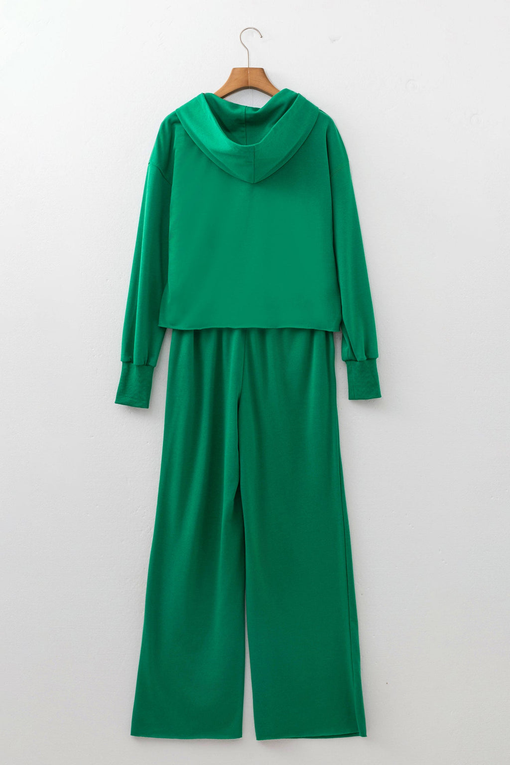Solid Raw Hem Hoodie & Elastic Waist Pants Set