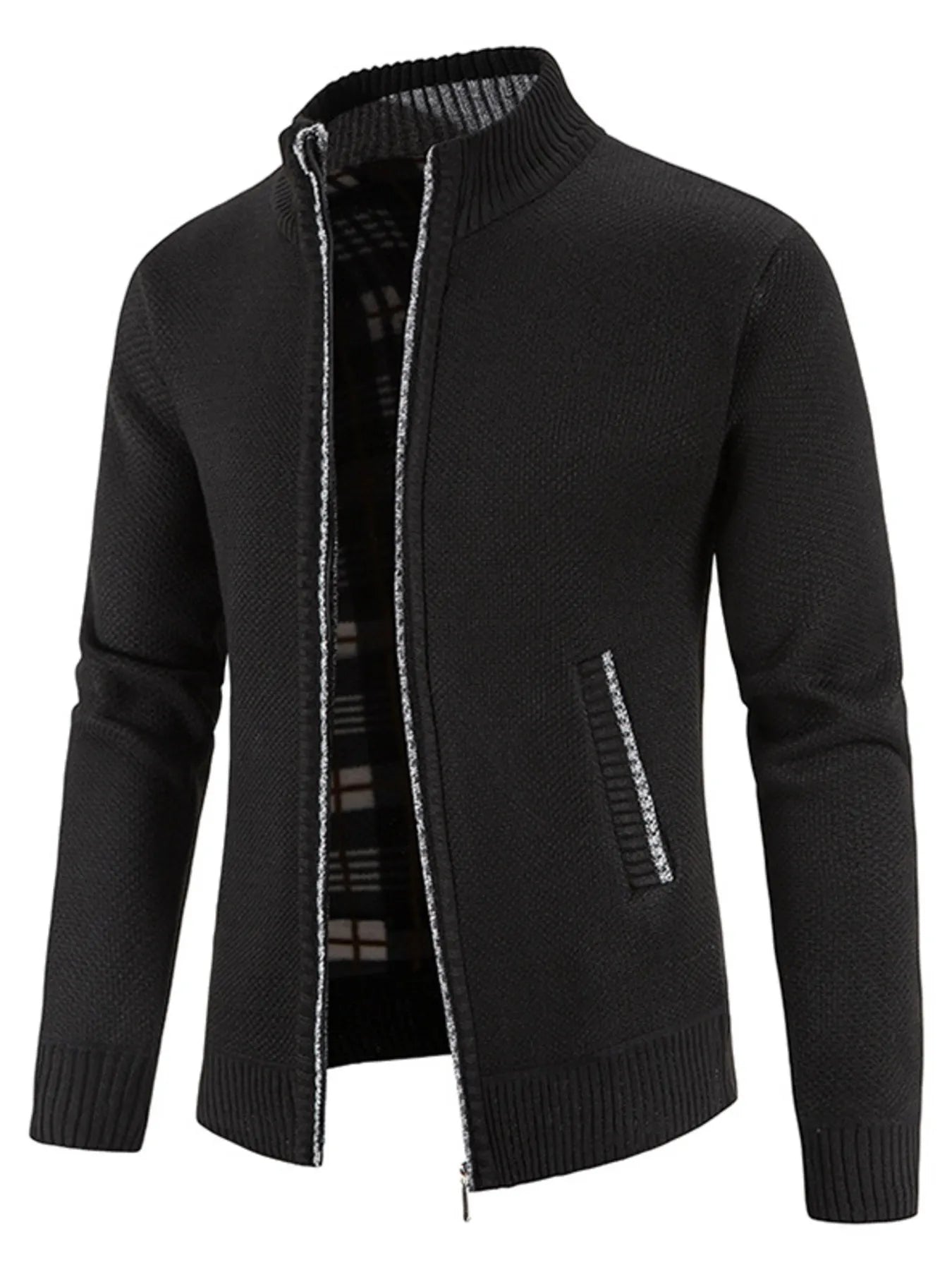 Men's Plus Size Zip-Up Sweater Cardigan with Stand Collar