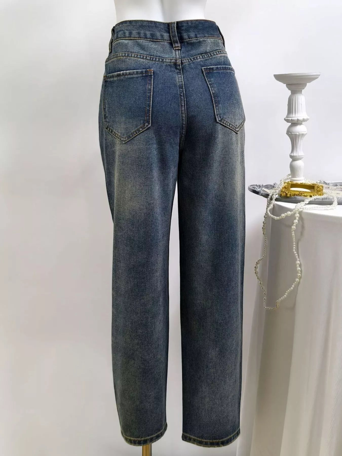 High-Waisted Straight Leg Jeans