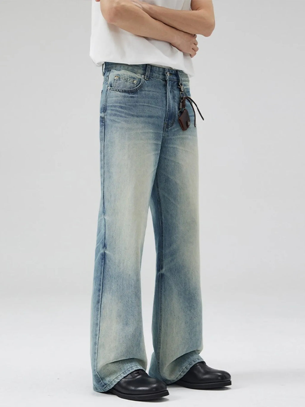 Men's Full Size Vintage Wash Flare Jeans Plus Size