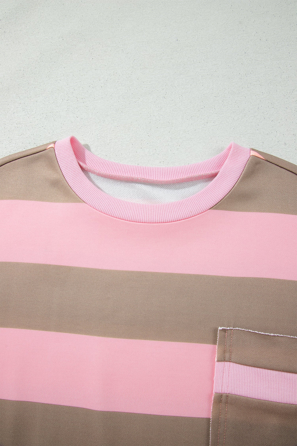 Pink Stripe Striped Colorblock Patch Pocket Split Hem Oversized Long Sleeve Sweatshirt