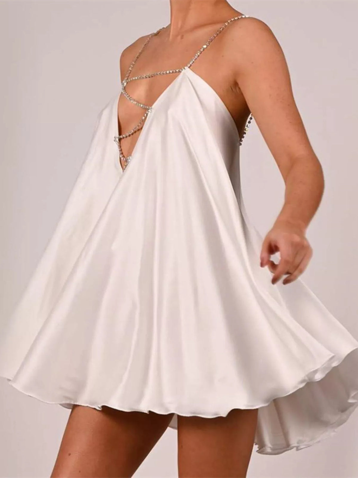 Rhinestone Embellished Plunge Mini Dress