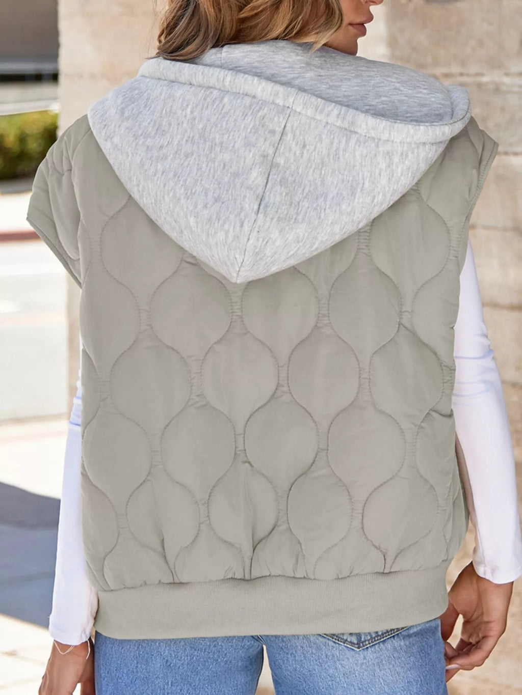 Quilted Drawstring Hooded Zip Up Puffer Vest