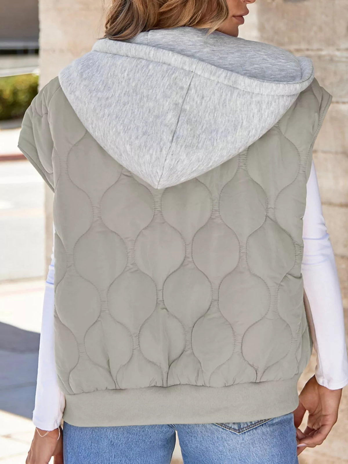 Quilted Drawstring Hooded Zip Up Puffer Vest