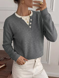Dropped Shoulder Decorative Button Sweater