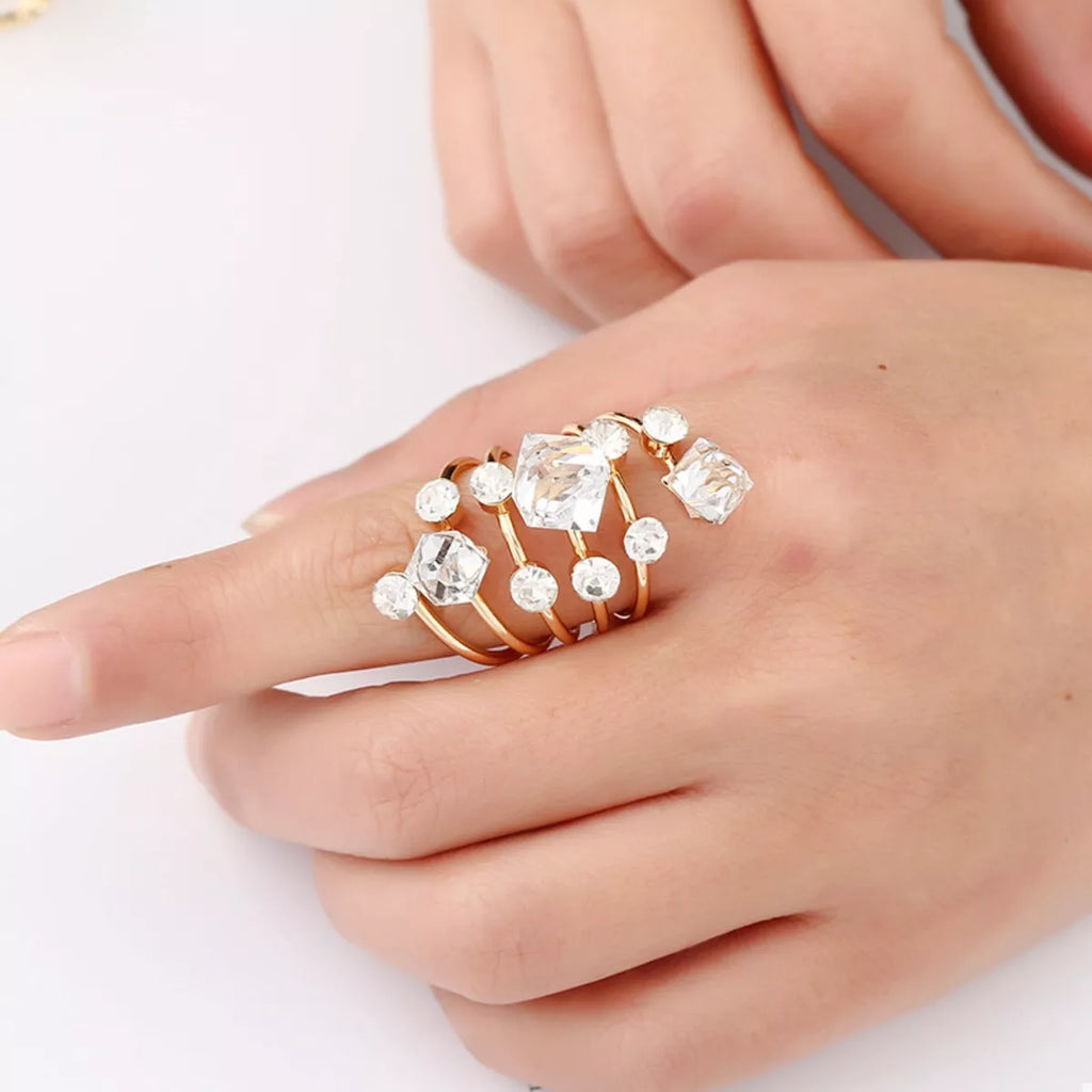 18K Gold-Plated Multi-Layered Rhinestone Ring