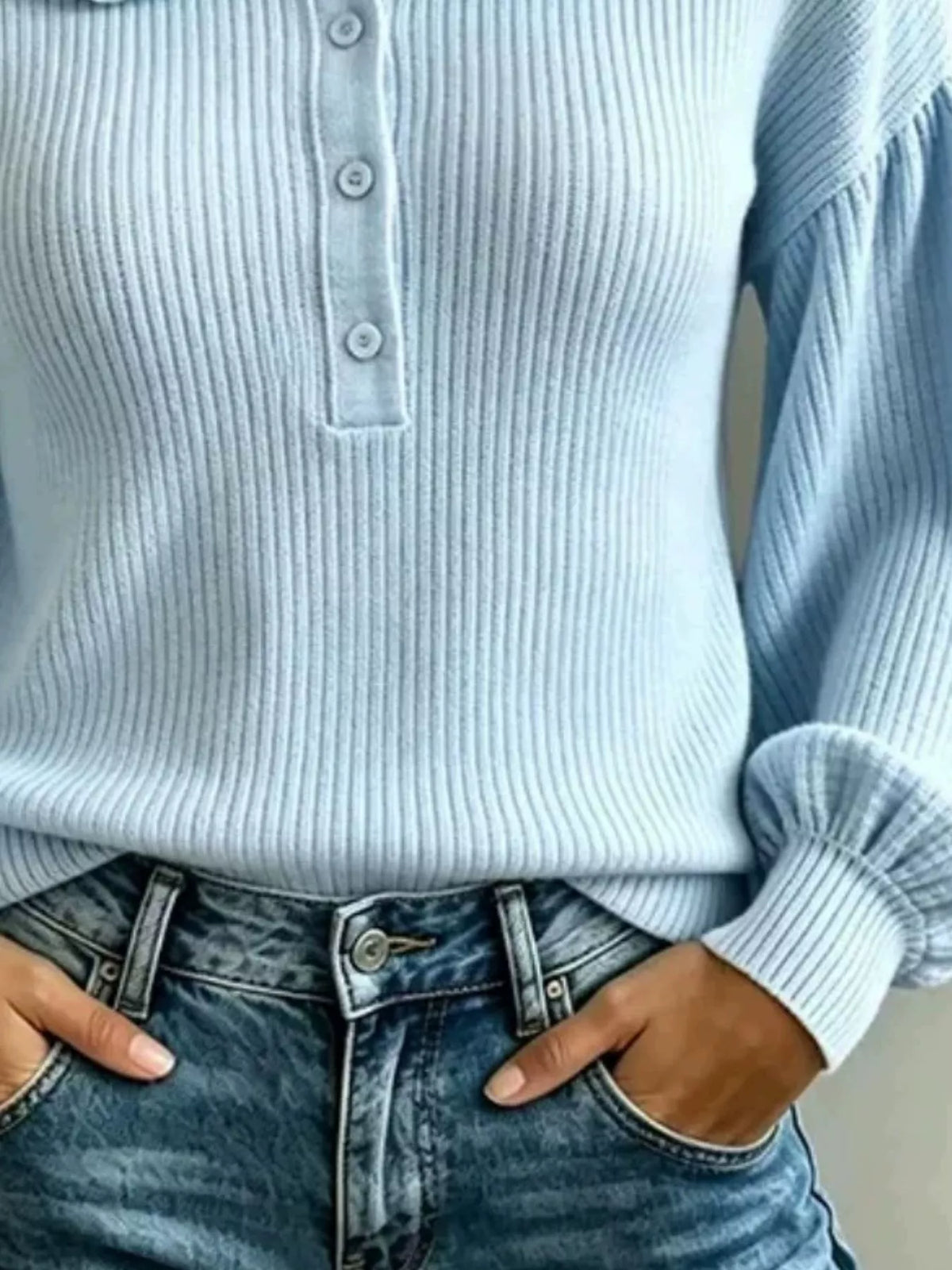 Full Size Ruffle Collar Button Detail Sweater Plus Size