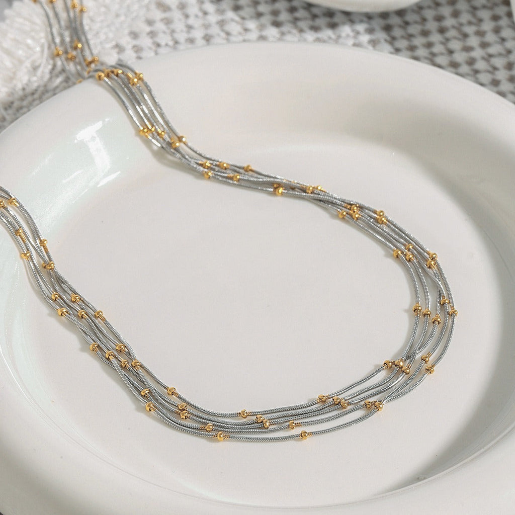 18K gold multi-layer chain with round beads design exquisite and fashionable necklace