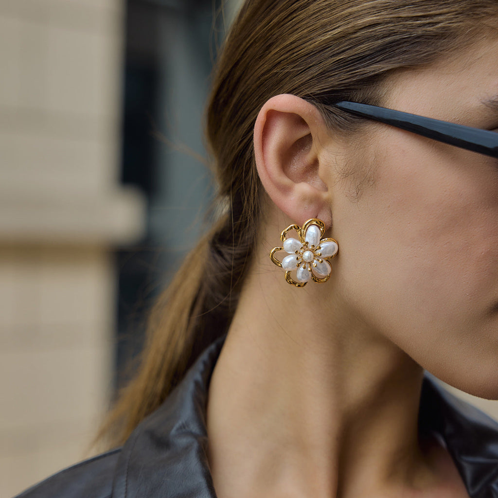 Floral Pearl Earrings and Ring Collection