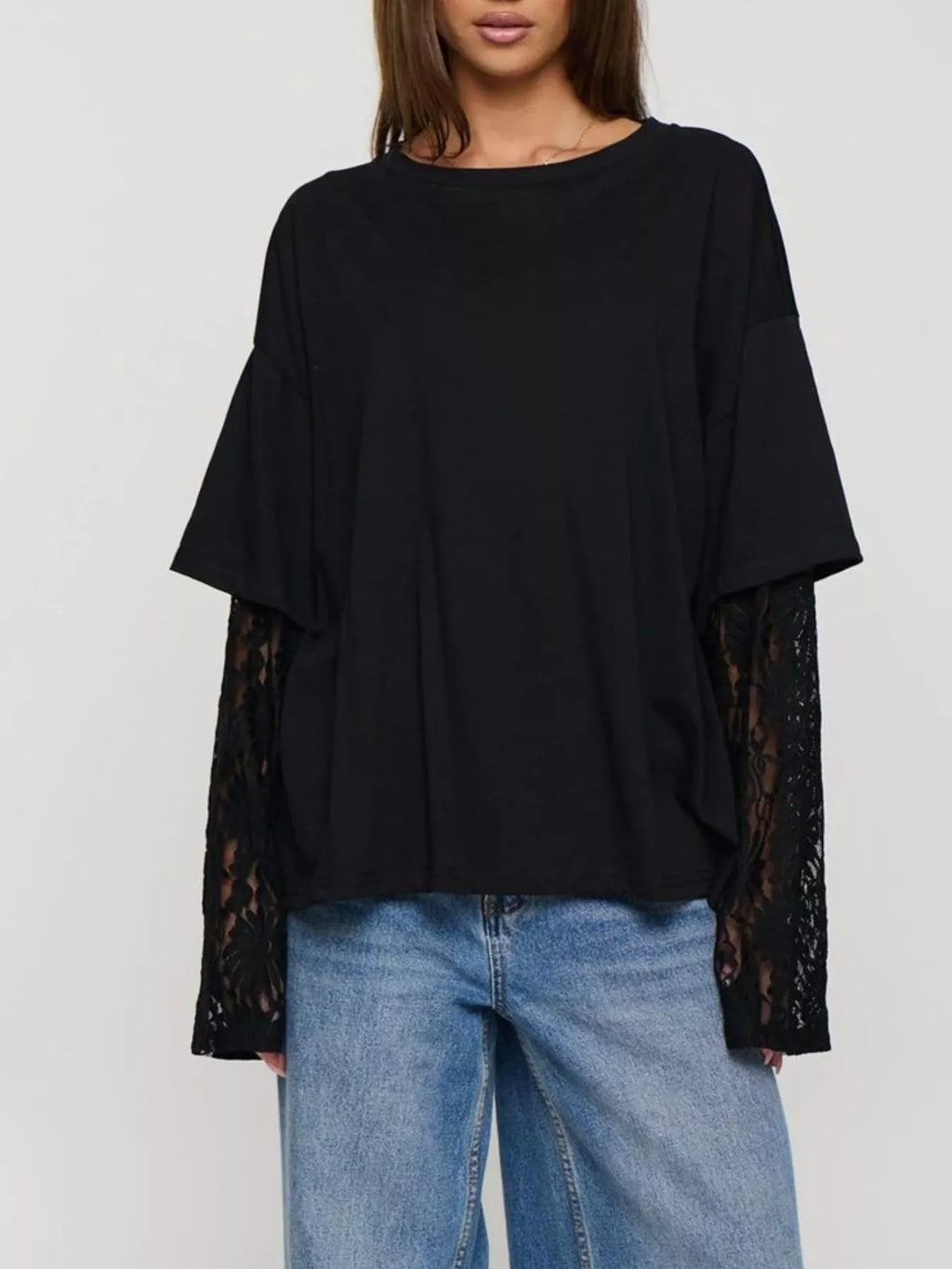 Layered Lace-Sleeve T-Shirt