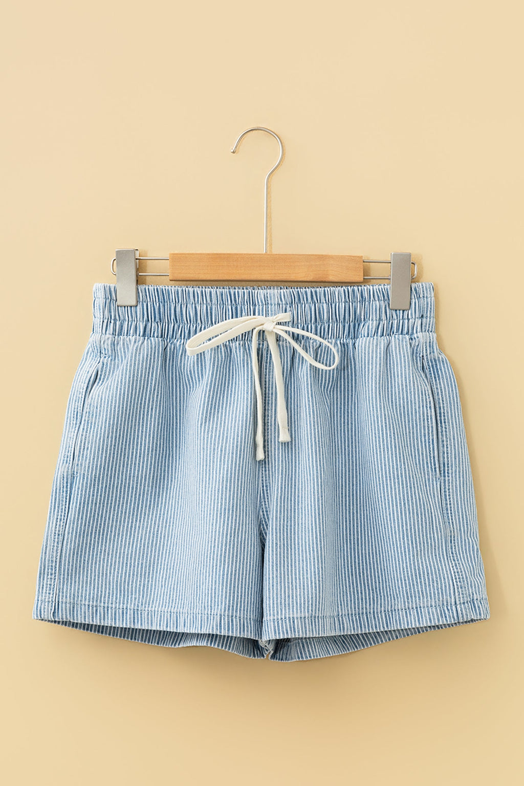 Stripe Denim Drawstring Elastic Waist Shorts