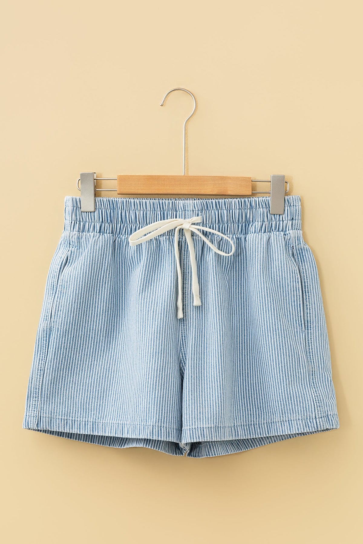 Stripe Denim Drawstring Elastic Waist Shorts