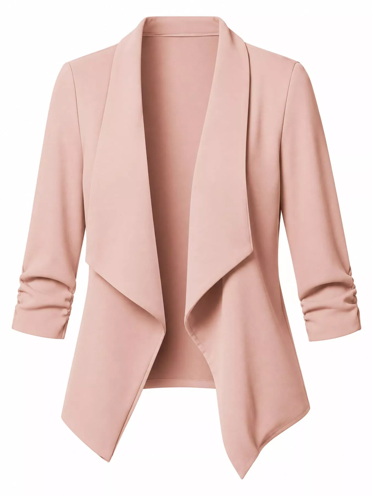 Full Size Open Front Drape Blazer with 3/4 Ruched Sleeves Plus Size