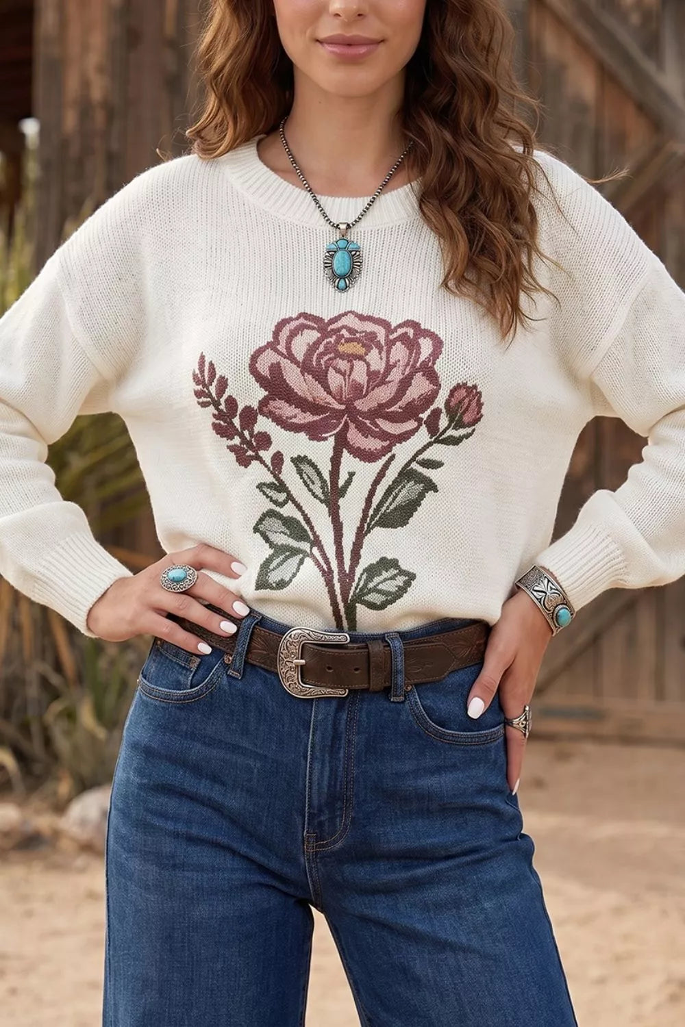 Rose Dropped Shoulder Sweater